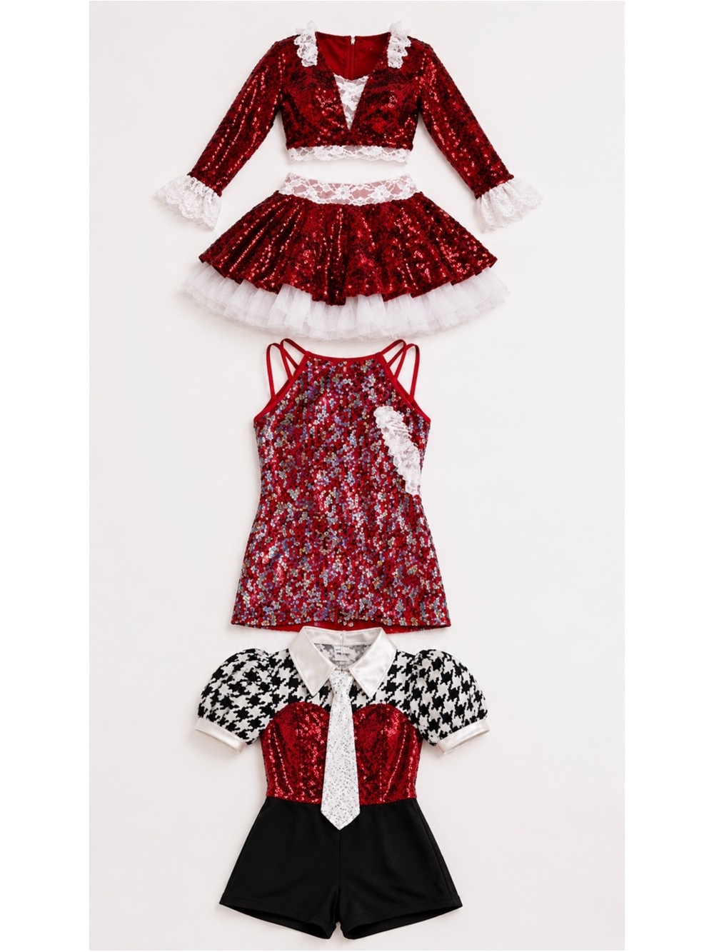 3 Red Sequin Competition Stage Dance Costume Bundle CXL/AXS
